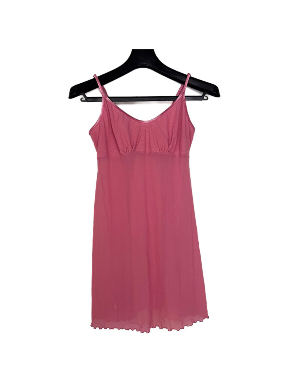 DKNY Womens Sleeveless Delicate Mesh Pink Chemise Slip Dress Y2K Babydoll Size L